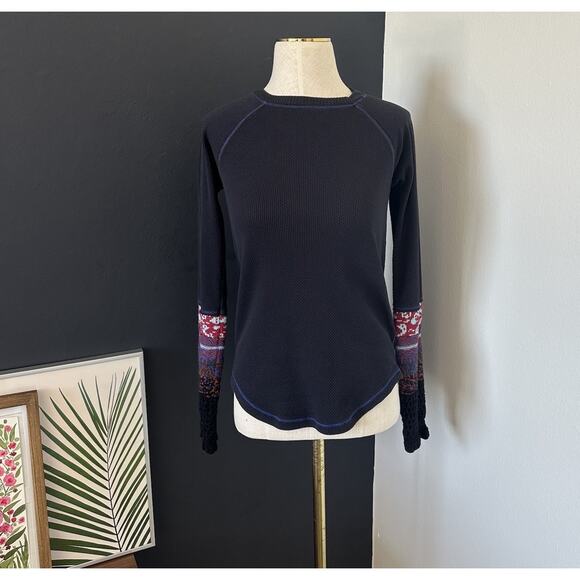 FREE PEOPLE In The Mix Crochet Cuff Waffle Long Sleeve Top - Picture 3 of 11